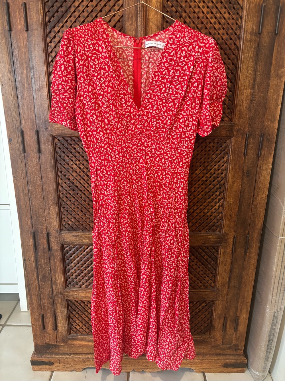 Faithfull the Brand Red Floral V-Neck Midi Dress